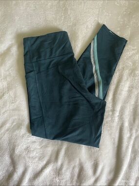 Champion Teal Leggings with Mint and White Side Stripes